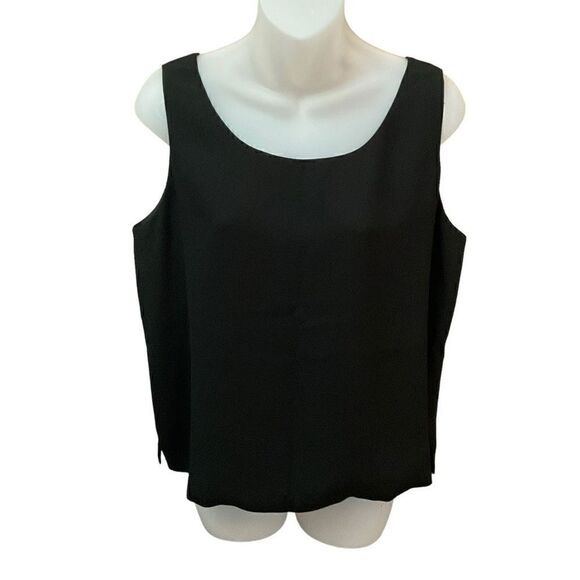Ann May Blouse Tank Top Scoop Neck Bra Strap Holders Black Side Slits Large - Picture 1 of 9